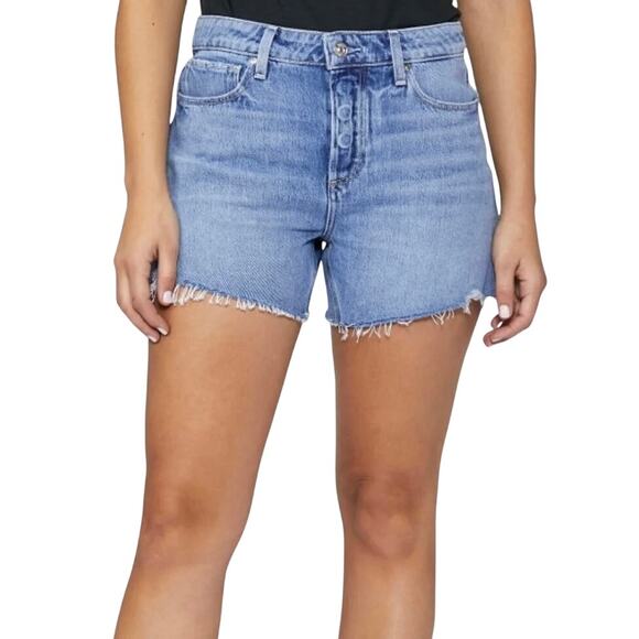 PAIGE NOELLA BUTTON FLY CUTOFF DENIM SHORTS IN SERINE NWT WOMEN'S SIZE 24 - Picture 1 of 16